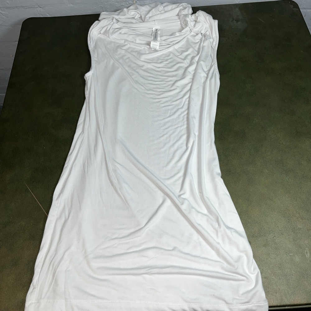Fabletics Sz Med Womens Ivana Cover Up Dress‎ White Mini Hooded Sleeveless